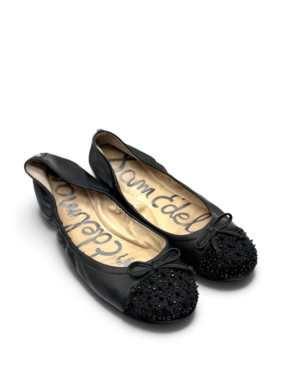Sam Edelman Beatrix Ballet Flat Black Leather Embellished Cap Toe Flat 9.5